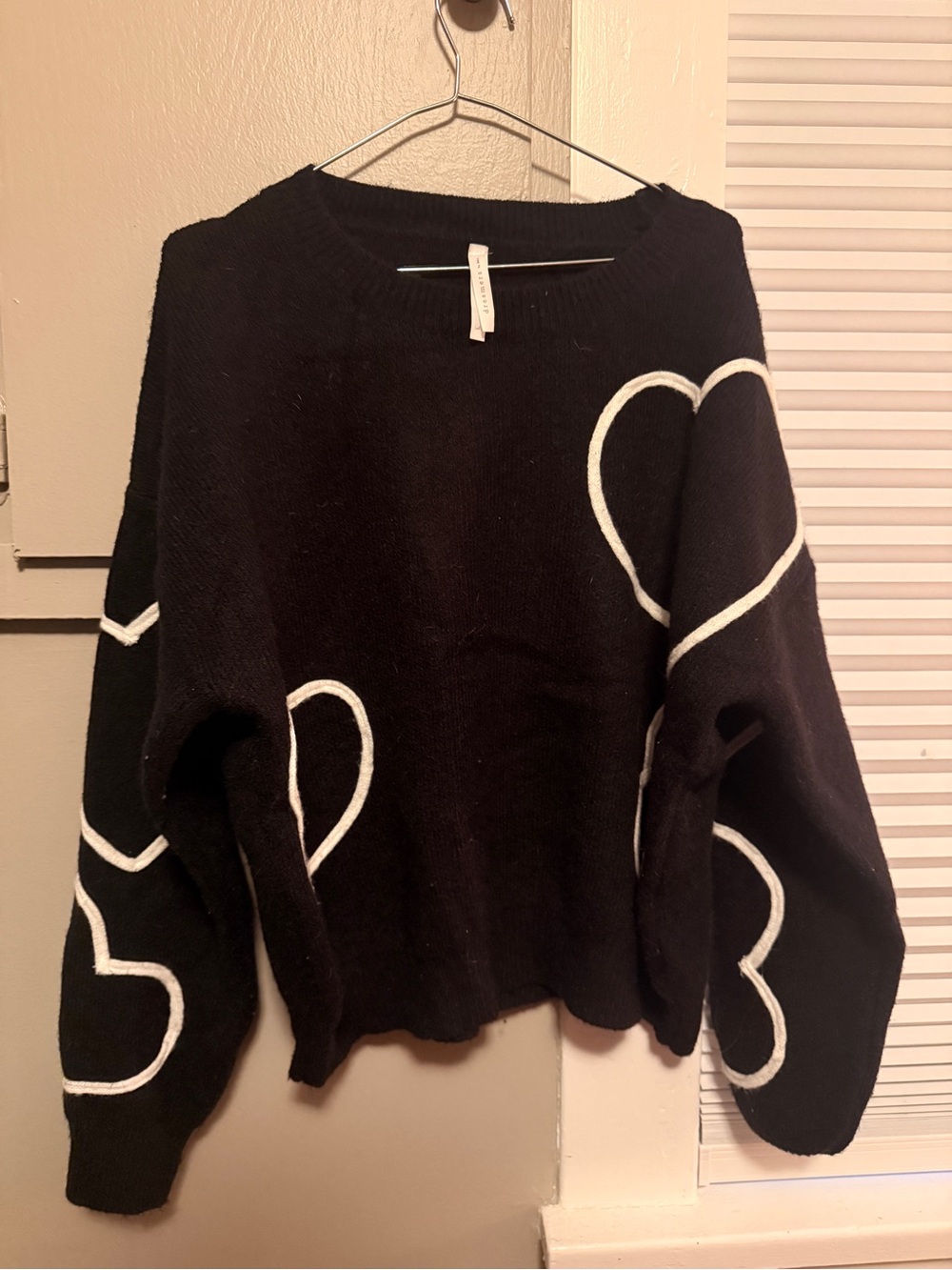 Dreamers Black Sweater with White Heart Details